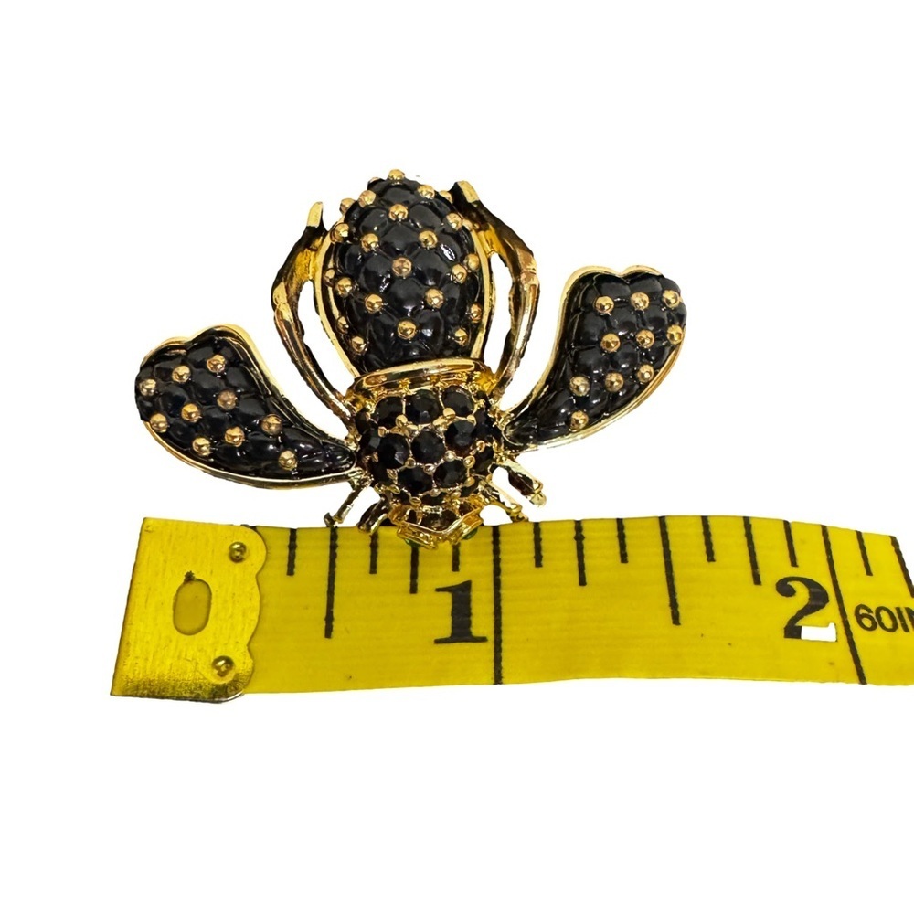 Joan Rivers Collection Gold Tone Black Green Bee Brooch Pin Crystal Pave Stones - Picture 8 of 13